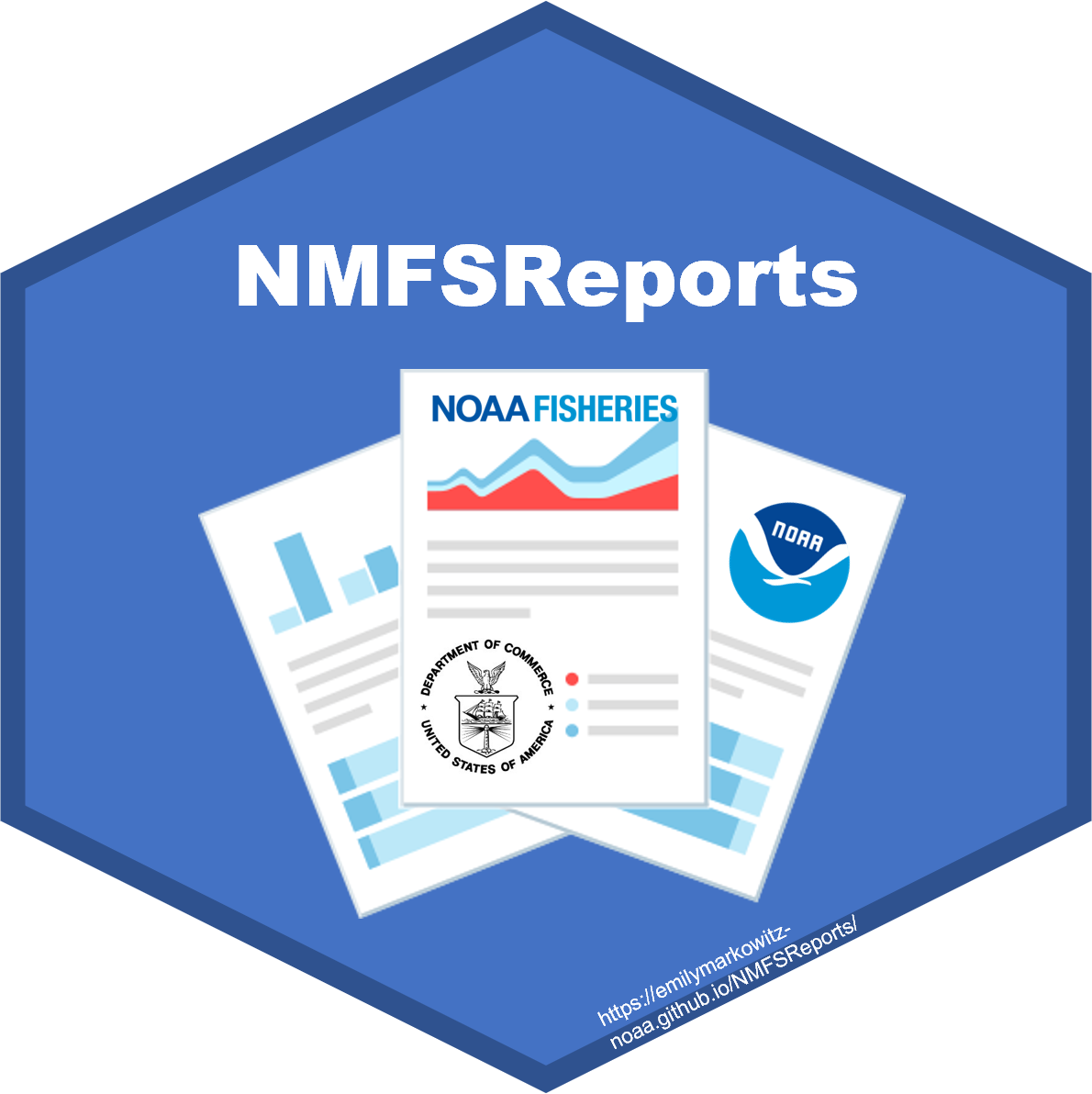 logo with an image of a NOAA Fisheries report